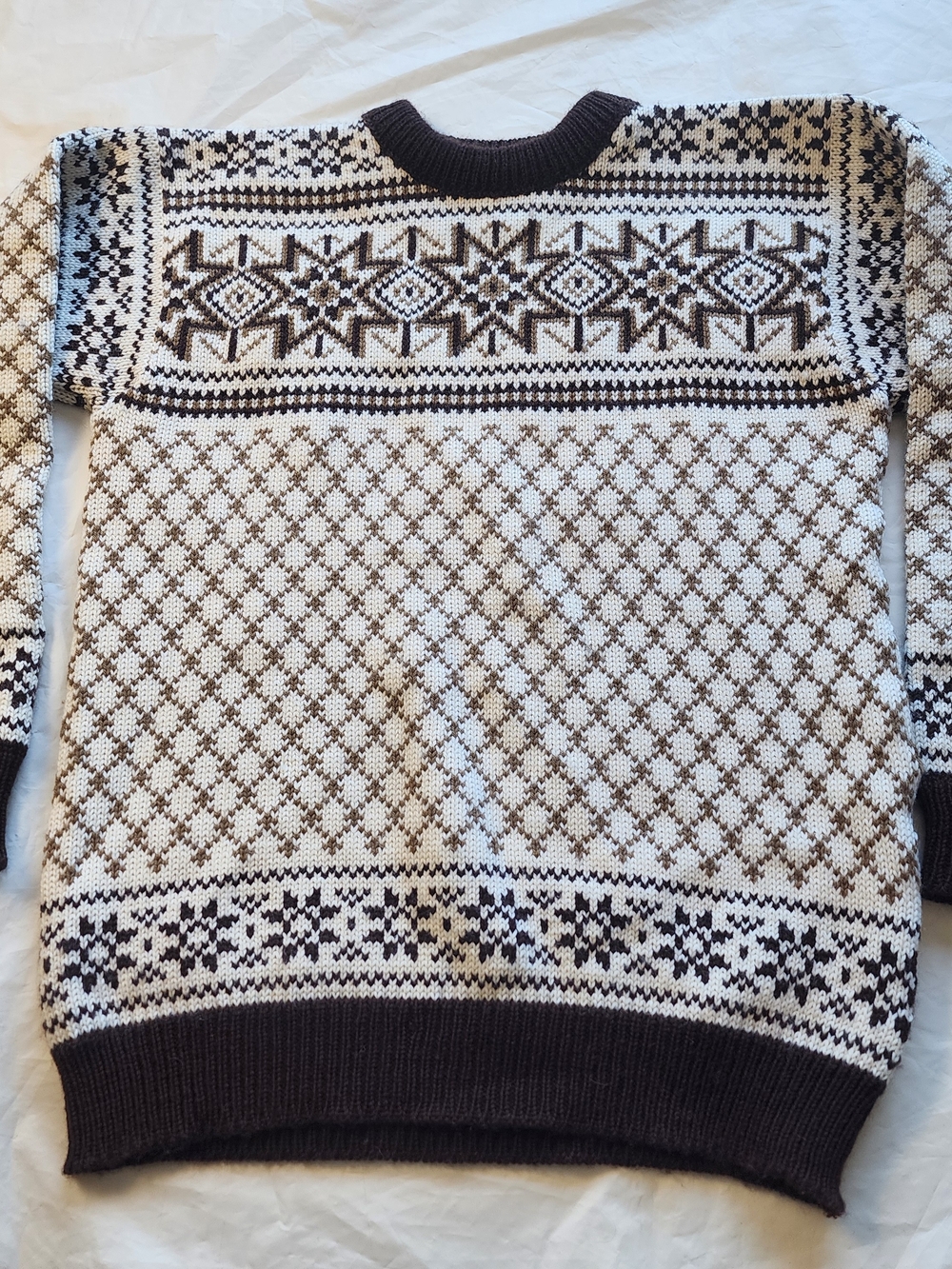 Dale of Norway Crewneck Fair Isle Sweater in Cream & Brown